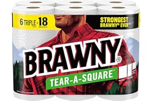 Brawny® Tear-A-Square® Paper Towels, 6 Triple Rolls = 18 Regular Rolls