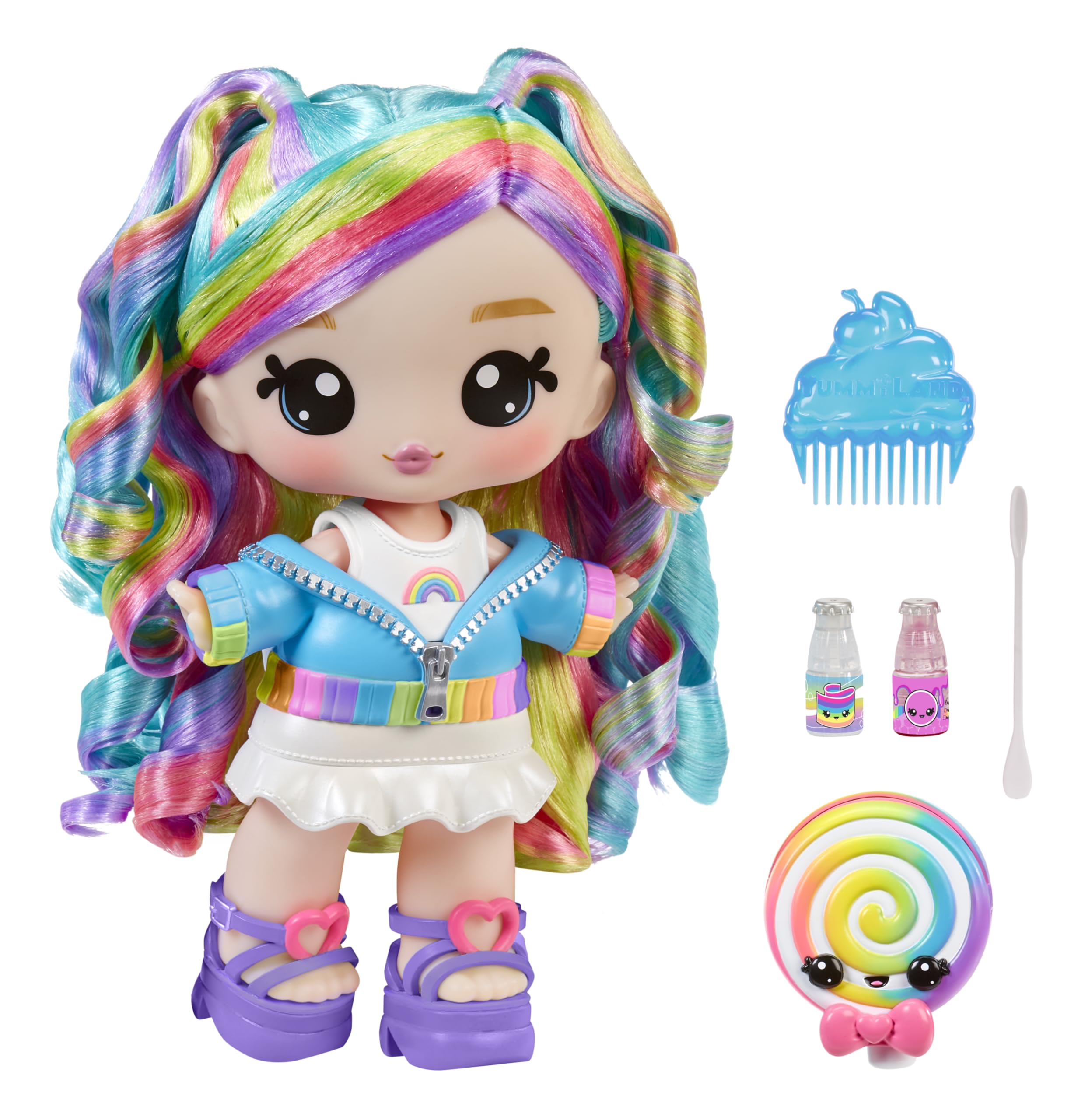 Yummiland Large Doll and Lip Gloss Pet - Skyler Rainbow Belt, Comes with DIY Kit, Suitable for Children Ages 4+