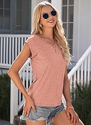 AUSELILY Womens Cap Sleeve T-Shirt Casual Loose Fit