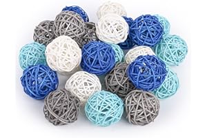 DomeStar 24PCS Blue Decorative Balls for Bowl Centerpiece, 2 Inch Rattan Balls Bowl Fillers Decor - Wicker Twig Orbs Spheres, Wedding Home Vase Table Decor