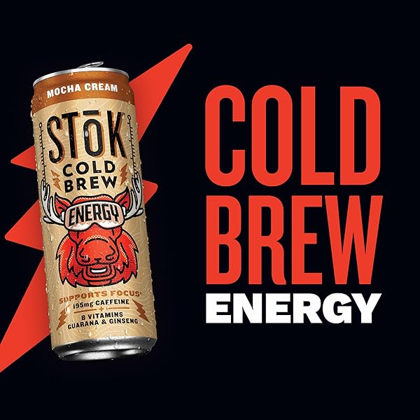 STOK COLD BREW ENERGY MOCHA CREAM, READY TO DRINK CANNED COFFEE WITH 195MG CAFFEINE TO HELP SUPPORT FOCUS, B VITAMINS, GUARANA AND GINSENG, 11 FL OZ