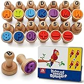 Coogam Wooden Alphabet Number Stamp Flashcard, ABC Spelling Letter Stampers and Mathematics Learning Number Stampers Arts and