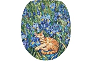 Luarisgur Toilet Lid Covers for Bathroom Elongated Cat Irises Thick Toilet Seat Lid Cover Elongated Oval Round Soft Fabric Toilet Seat Lid Cover with Elastic Edges Machine Washable