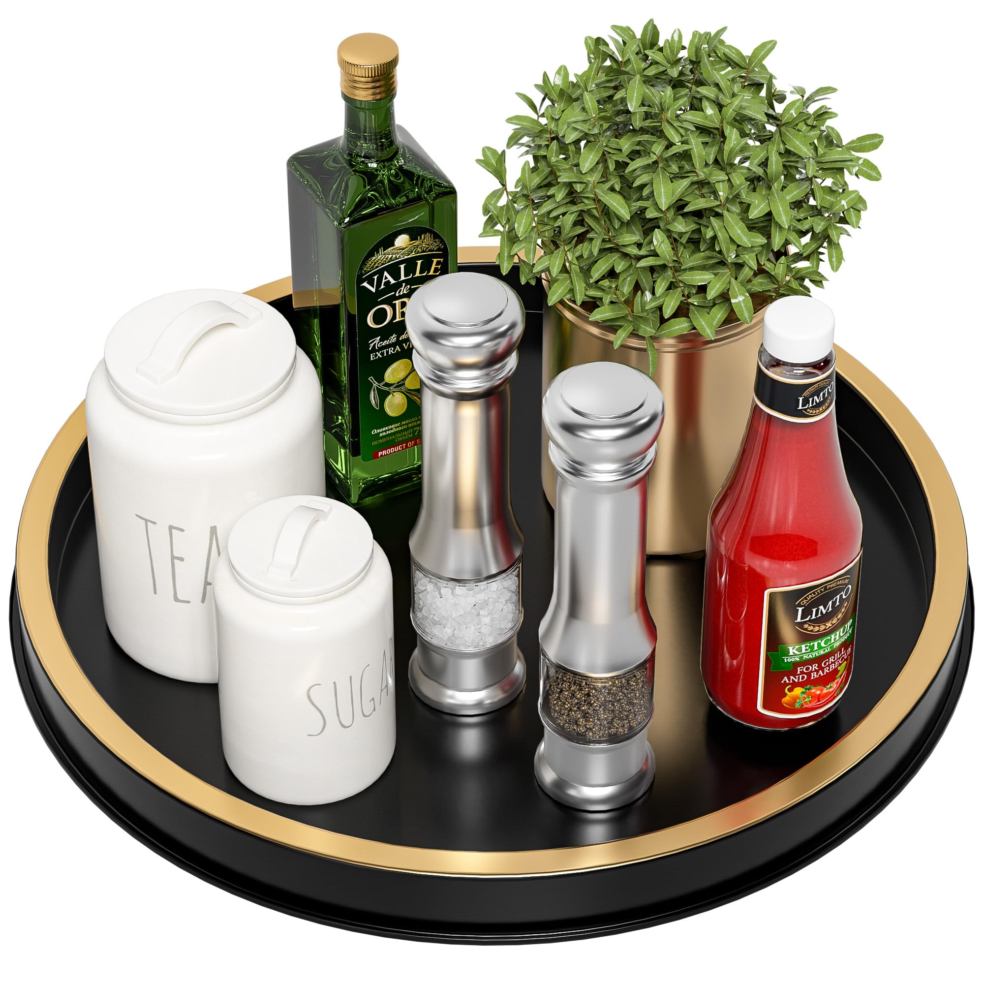 Photo 1 of (used)(minor damage) HGF Round Tray for Kitchen Countertop, 13 Inch Lightweight Metal Tray for Napkin Holder Condiment Spice Organizer