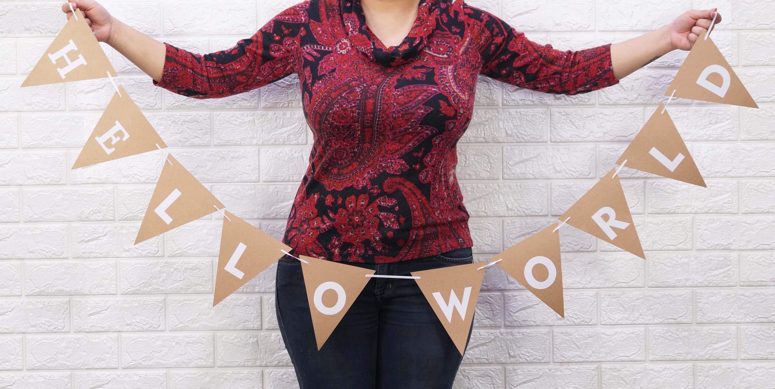 Inkdotpot Pre-Assembled Bunting Flags Rustic Kraft Baby Shower Decor Gender Reveal Pennant Bunting Banner