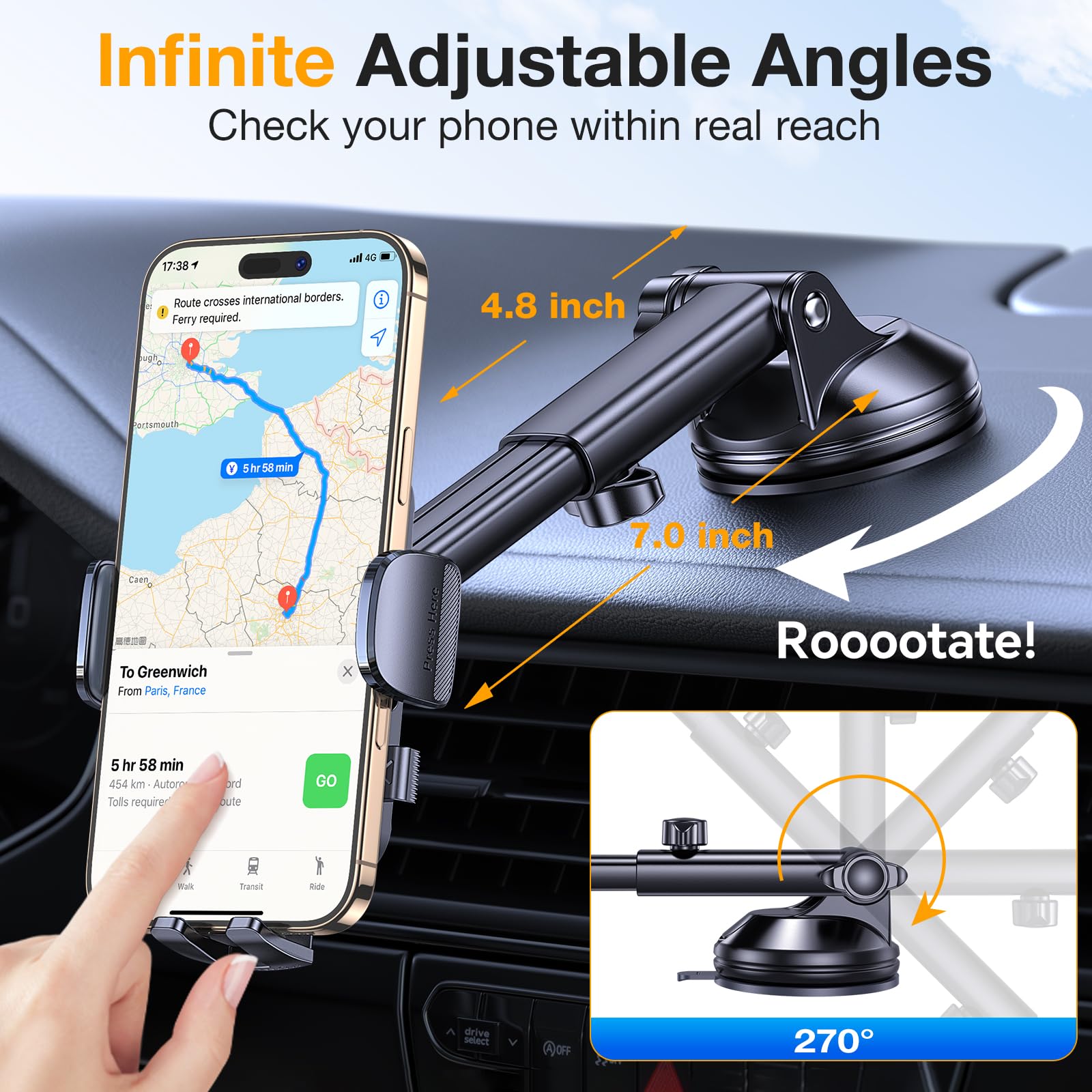 Romuto Phone Holders for Your Car Phone Holder Mount【Super Suction】Cell Phone Mount for Car Accessories for Women Men Dashboard/Windshield/Vent Truck Stand Wall Mounts for iPhone 17 Pro Max 16 Samsung