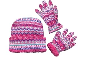 N'Ice Caps Girls Hat Gloves Set Kids Fleece Winter Warm Sherpa Lined Fair Isle