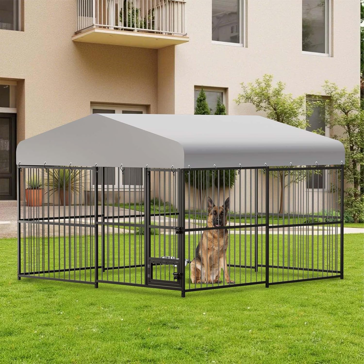 Photo 1 of PeakPursuit Outdoor Dog Kennel, 10x10x6 FT Dog Kennel Outside with Lock, Dog Enclosures for Large Dogs with UV-Resistant Waterproof Cover for Outside