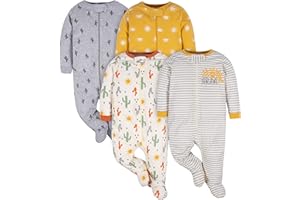 Gerber unisex-baby 4 Pack Sleep 'N Play Footie