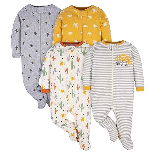 Gerber Toddler Gender Neutral Snug Fit Footed Pajamas, 4-Pack, Farm