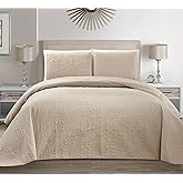 Linen Plus Collection 3 Pieces King/California King Over Size Embossed Coverlet Bedspread Set Solid Beige/ Khaki 118" x 106" New