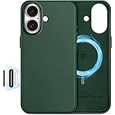 SHIELDON Genuine Leather Case for iPhone 17 6.3" 2025 | Compatible with Magsafe, [Camera Button Updated], Magnetic Wireless Charging, Slim Shockproof Metal Button Protective Phone Cover - Evergreen