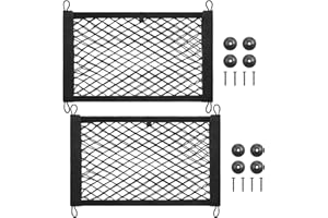 MOODKEY 2PACK Small Cargo Nets Elastic Stretchable Pocket Storage Mesh Net Universal Automotive Cargo Netting Storage Pouch with 8Pcs Mounting Screws&Hooks for Car Truck SUV Boats (17.7x9.8 Inch)