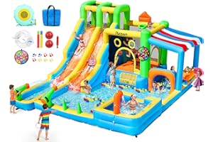 FBSPORT Inflatable Bounce House Double Water Slide with 680W Blower,11 in 1 Inflatable Water Slide Park, Splash Pool, Climbin