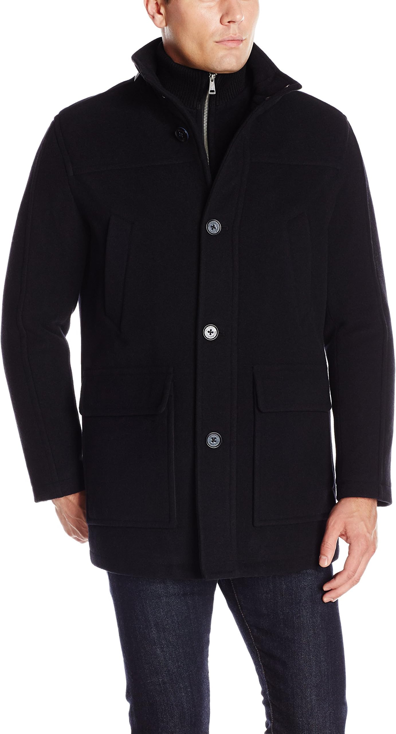 Cole Haan Signature Men's Wool Plush Car Coat with Attached Bib