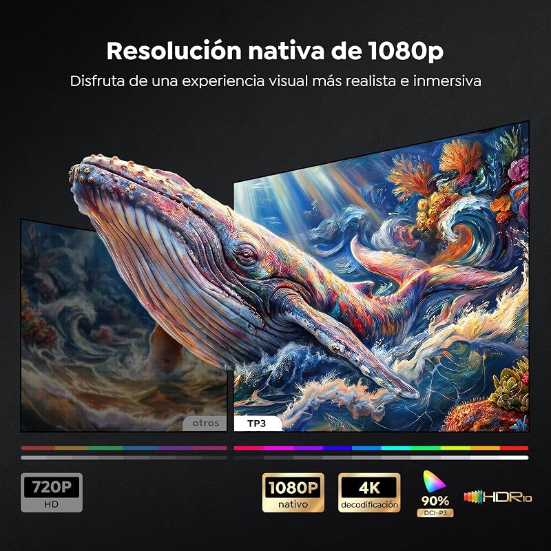 Proyector 4K【Google TV 14.0/Official Apps/Auto Focus/Keystone】 Proyector portatil Control por Voz 1080P FHD Nativo HDR10,WiFi 6 & Bluetooth 5.3 SmartProyector para Exterior/Cine en Casa/Techo/HDMI