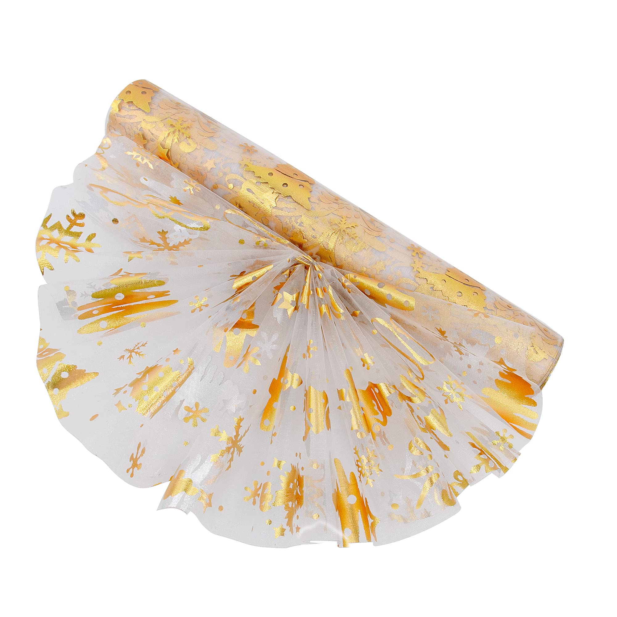 Time to Sparkle 29cm*10m Sheer Organza Roll Sash Fabric Table Runner Sashes Chair Cover Bows Swags Wedding Party - Gold Xmas Tree