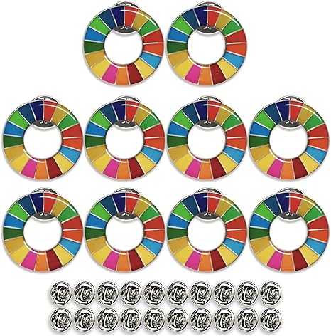 Amazon Sdgs バッジ Sdgsバッチ ピンバッチ 10個 かわいい お洒落 ギフト 襟章 帽子やバッグにも最適 国連最新仕様 銀色 シルバー表面丸み仕上げ 留め具30個付き バッジ おもちゃ