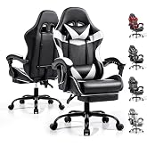 Ray Bear Gaming Chair, Ergonomic Computer Chair with Footrest and Lumbar Support, Height Adjustable Office Chair with 360&deg; Swivel Seat and Headrest (Black &amp; White)