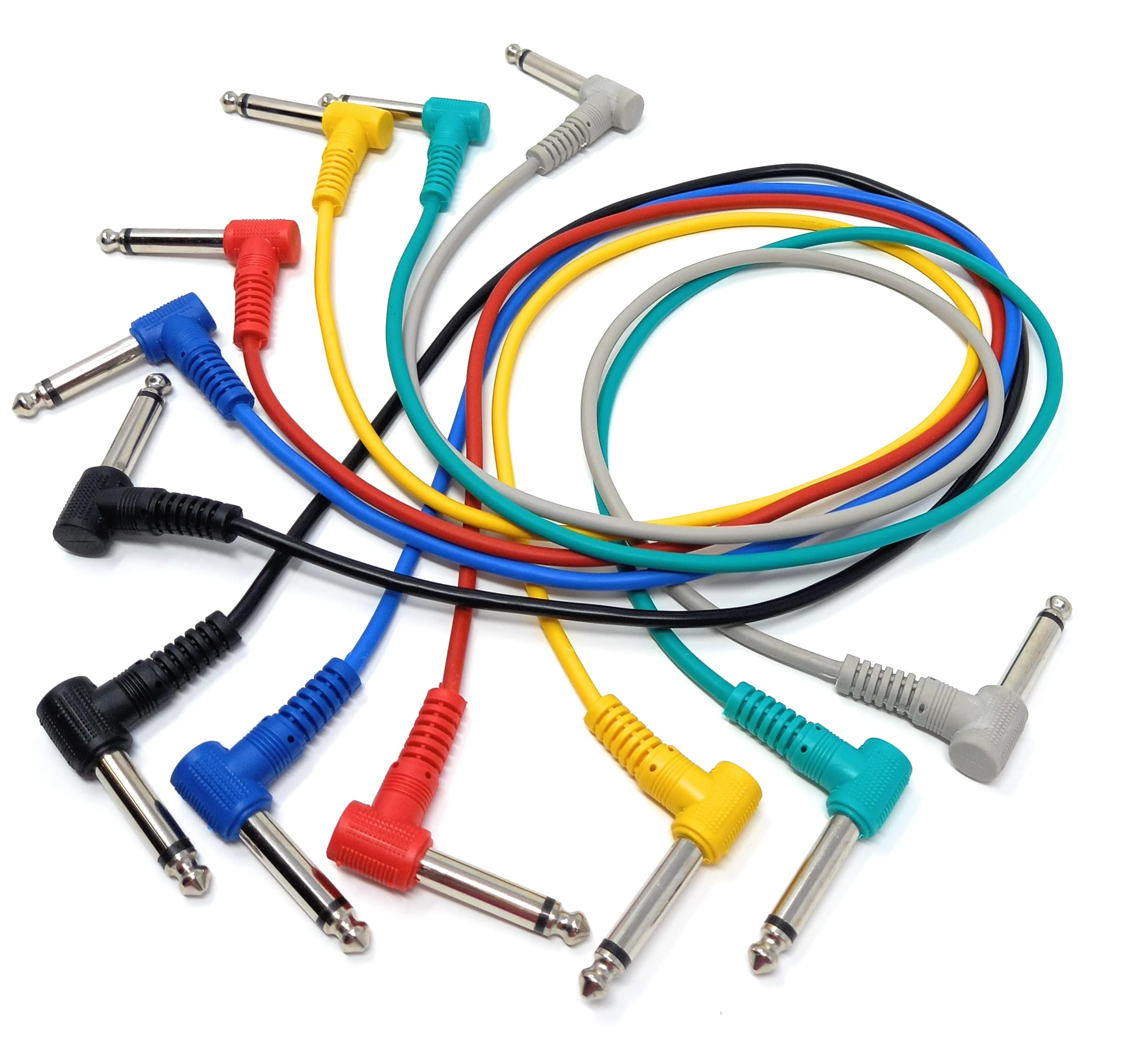 DRUT 60cm 6 Pack 6.35mm Male to Male Guitar Patch Cable Noiseless Effects Pedal Mixing Desk Screened Lead (6 Colors) 1.8ft