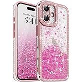 for iPhone 16 Plus Case Glitter, Bling Sparkle Heart Pattern Sequin Luxury Crystal Shiny Rhinestones Cover for Women Girls, Soft TPU Shockproof Protective Phone Case for iPhone 16 Plus, Hot Pink