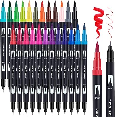 Pennarelli da colorare, con punta in feltro, 24 colori, a doppia punta, per bambini e adulti, per colorare con punta fineliner per disegnare, calligrafia, pittura, lettering Journal