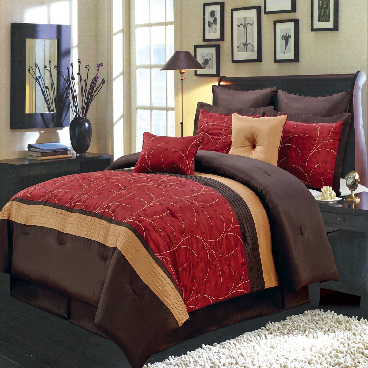 Queen Or King Size Comforter Set Bedding Blue Brown Elegant