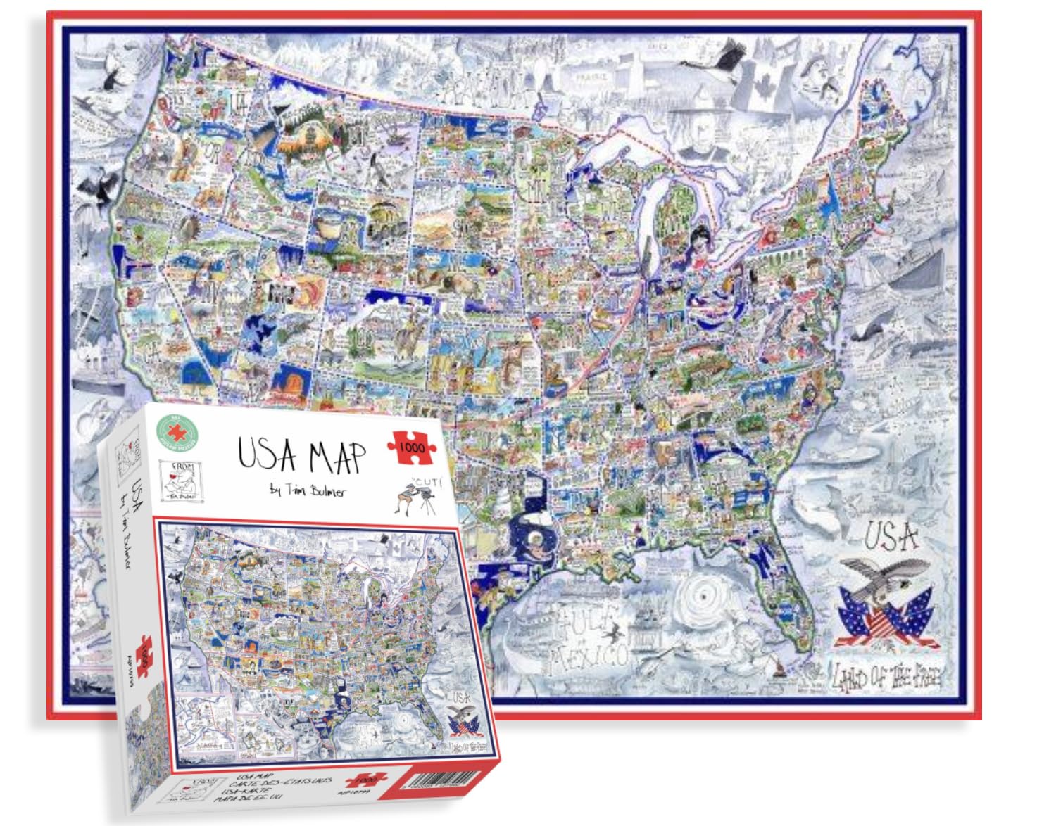 1000 Piece Jigsaw Puzzle - Comical Map Of USA By Tim Bulmer - Comical 1000 Piece Puzzles For Adults Colorful Jigsaw Puzzle 66cm X 50cm Funny Jigsaw Puzzles