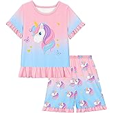 LQSZ Girls Pajamas Set Summer Kids Princess PJS Shorts Sleeve Lounge Set Sleepwear for 3-10 Years