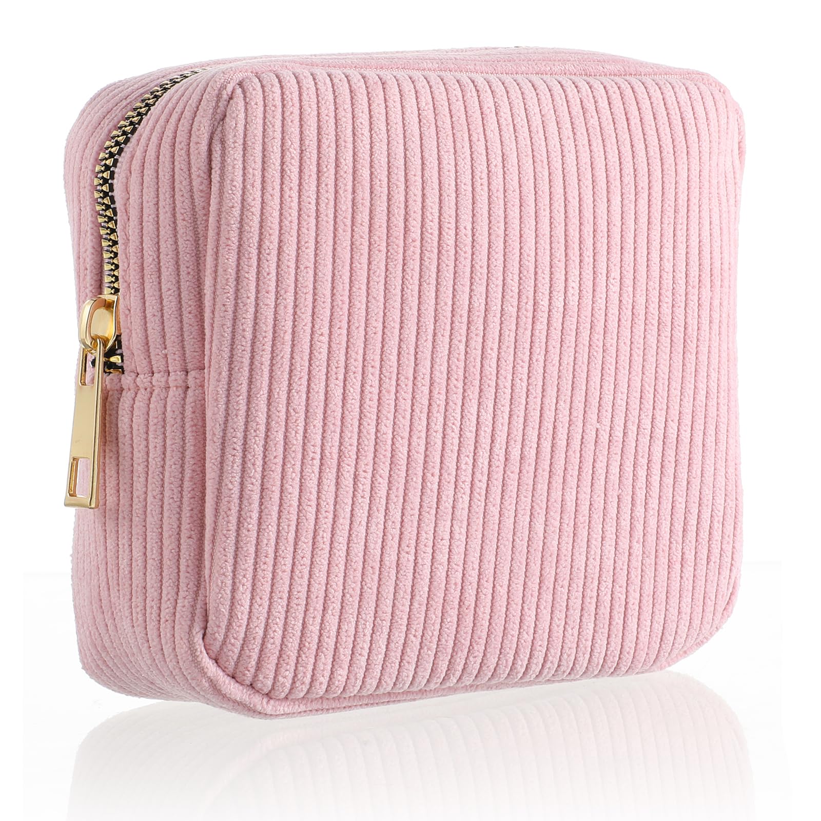 Bremorou Menstrual Bags for Teen Girls, Corduroy Sanitary Napkin Storage Bag Mini Makeup Pouch Portable Period Pouch with Zipper Sanitary Pads Bag Tampons Holder for Purse First Period Women (Pink)