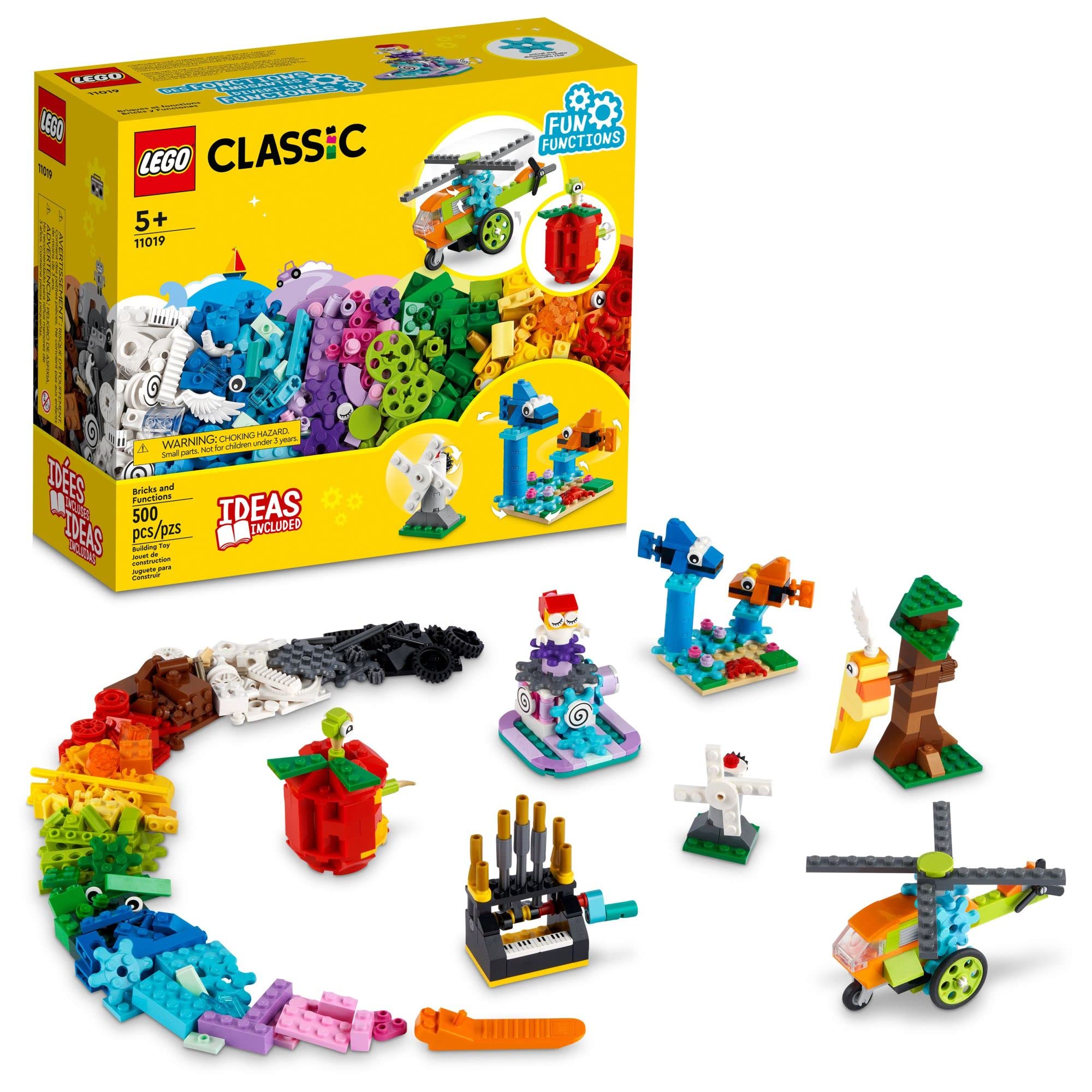 LEGO Classic Bricks and Functions 11019 Kids’ Building Kit with 7 Buildable Toys for Kids Aged 5 and Up (500 Pieces)