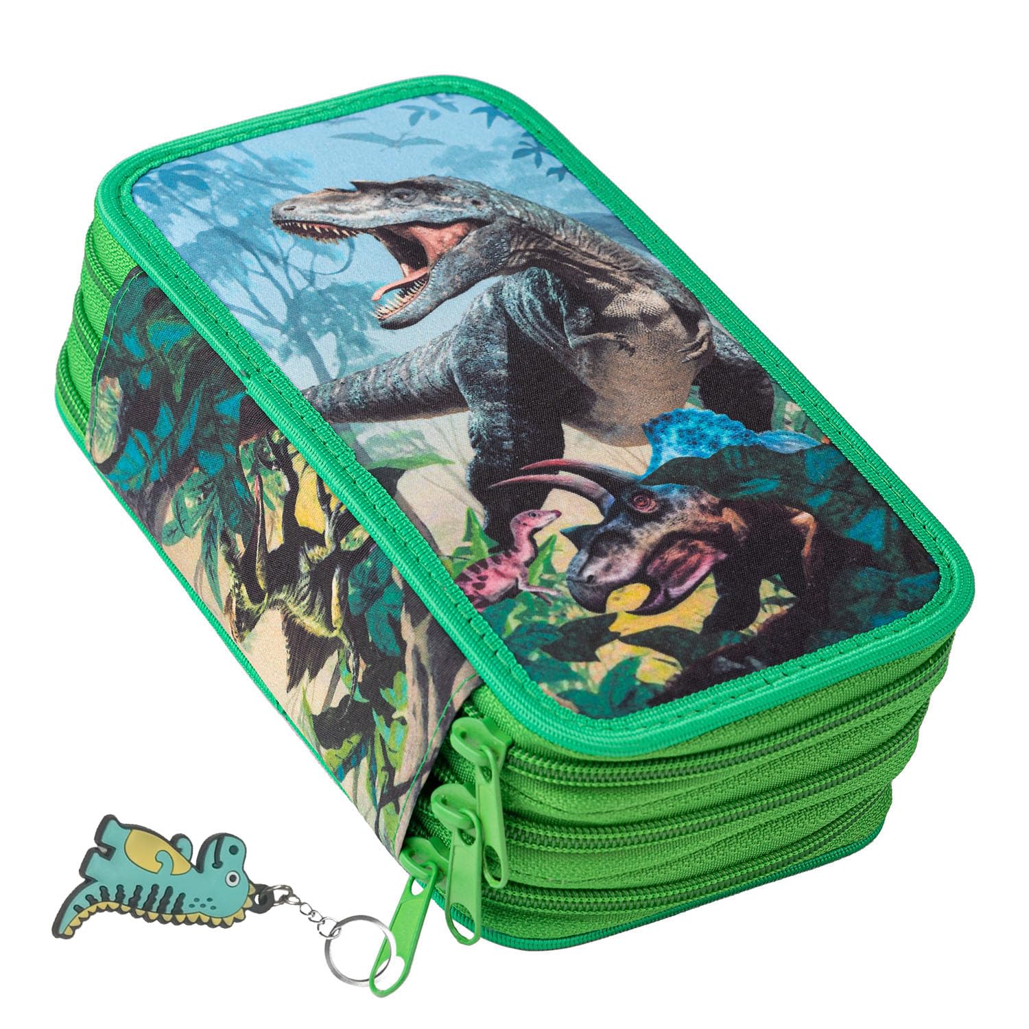 Ferocity Pencil case with 3 Compartments Triple Pencil Pouch for Stationery School Supplies Pencil-Bag Holder Dinosaurs [150]
