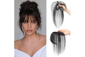 NAYOO Clip in Bangs 100% Real Human Hair Toppers Wispy Bangs 360°3D Cover Bangs Hair Clip Fake Bangs Hair Extensions for Women Hair Pieces Clip On Air Bangs for Daily Wear(Natural Black)