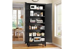 GAIOUS 75.2" Tall Storage Cabinet, Pantry Storage Cabinet with 2 Door and 5 Adjustable Shelves, Black Kitchen Food Storage Cabinet, Metal Utility Cabinet for Kitchen, Dinning Room, Laundry Room
