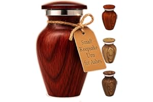 KC KATIE COLLECTION BY URNSELLER URNSELLER - Small Keepsake Urn for Human Ashes – Cherry Wood Appearance Memorial – Handcrafted Mini Urn for Sharing – Recycled Cast Aluminum – Secure Lid - Velvet Bag & Funnel – Decorative Container