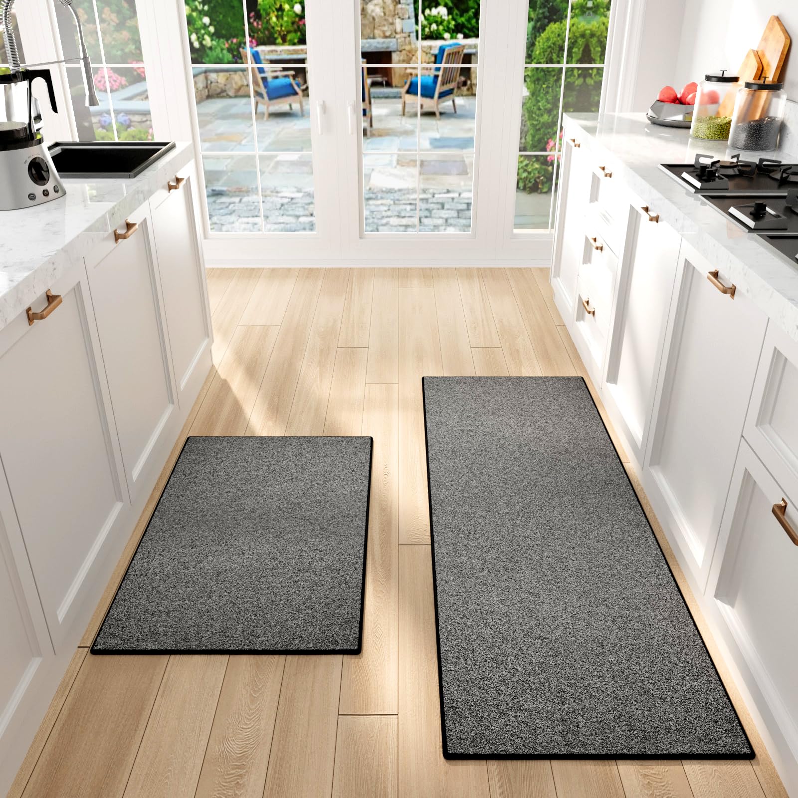 Photo 1 of SUMLANS Kitchen Mat Set of 2 PCS, Cushioned Non Slip Rugs for Kitchen Floor, Absorbent Runner Comfort Standing Mats Washable for Kitchen, Office, Home (Black-Velvet, 17.3"x47"+17.3"x30")LPNPMEY7296379
