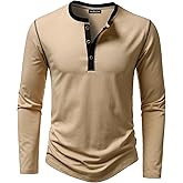 LucMatton Men's Slim Fit Stretch Henley Shirt Long Sleeve T-Shirt for Casual Fashion with 3-Button Placket