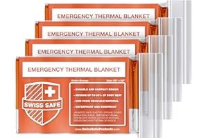 Swiss Safe 4 Pack Mylar Emergency Blankets for Survival - Compact & Insulated for Cold Weather - Designed for NASA, Outdoor, Running, Camping, Survival, First Aid Car Kit - Orange, 4 Pack