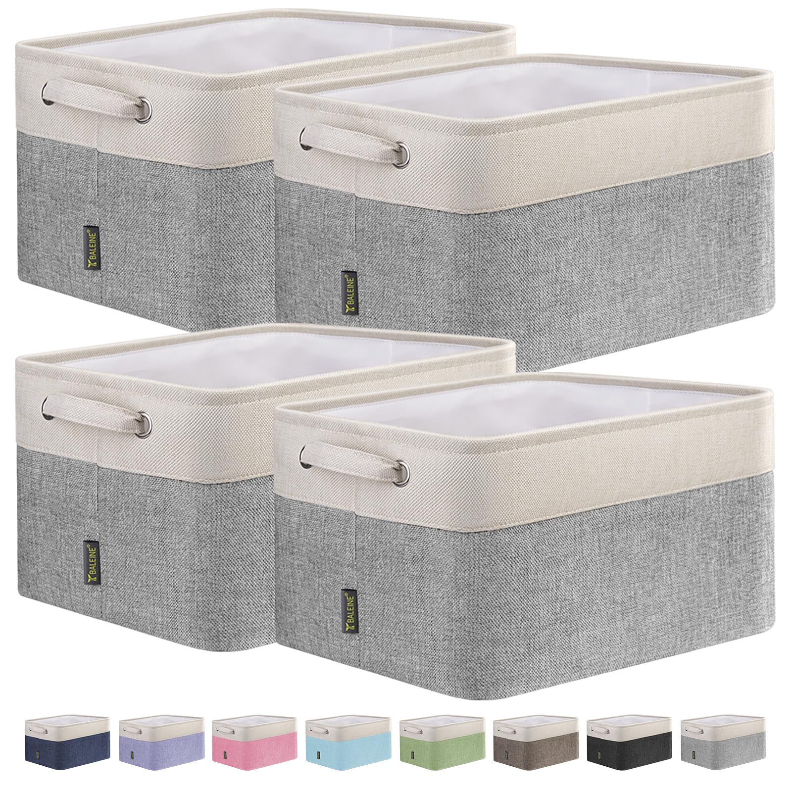 Photo 1 of BALEINE 4 Pack Fabric Storage Bins for Shelves, Linen Storage Baskets for Organizing, Decorative Closet Bins for Clothes, Home (Grey, 15"x11"x9.5")