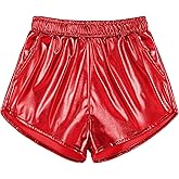Auranso Girls Metallic Shorts Sparkly Hot Pants Shiny Dance Outfits Short Pants
