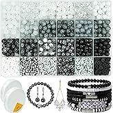 Wavlakth 1600PCS+ Black Glass Beads for Jewelry Making, 8mm White Crackle Lampwork Glass Bead Polymer Clay Beads Round Spacer Crystal Beads for Friendship Bracelet Necklace Earring (White+Black+Grey)
