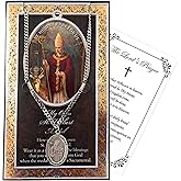 Saint Hubert Necklace, St Hubert Prayer Card and The Lord's Prayer Card - Genuine Pewter - St Hubert Medal with Biography and Prayer - St Hubertus Patron Of Hunters, Dogs, Archers Themed, 3 Items Set