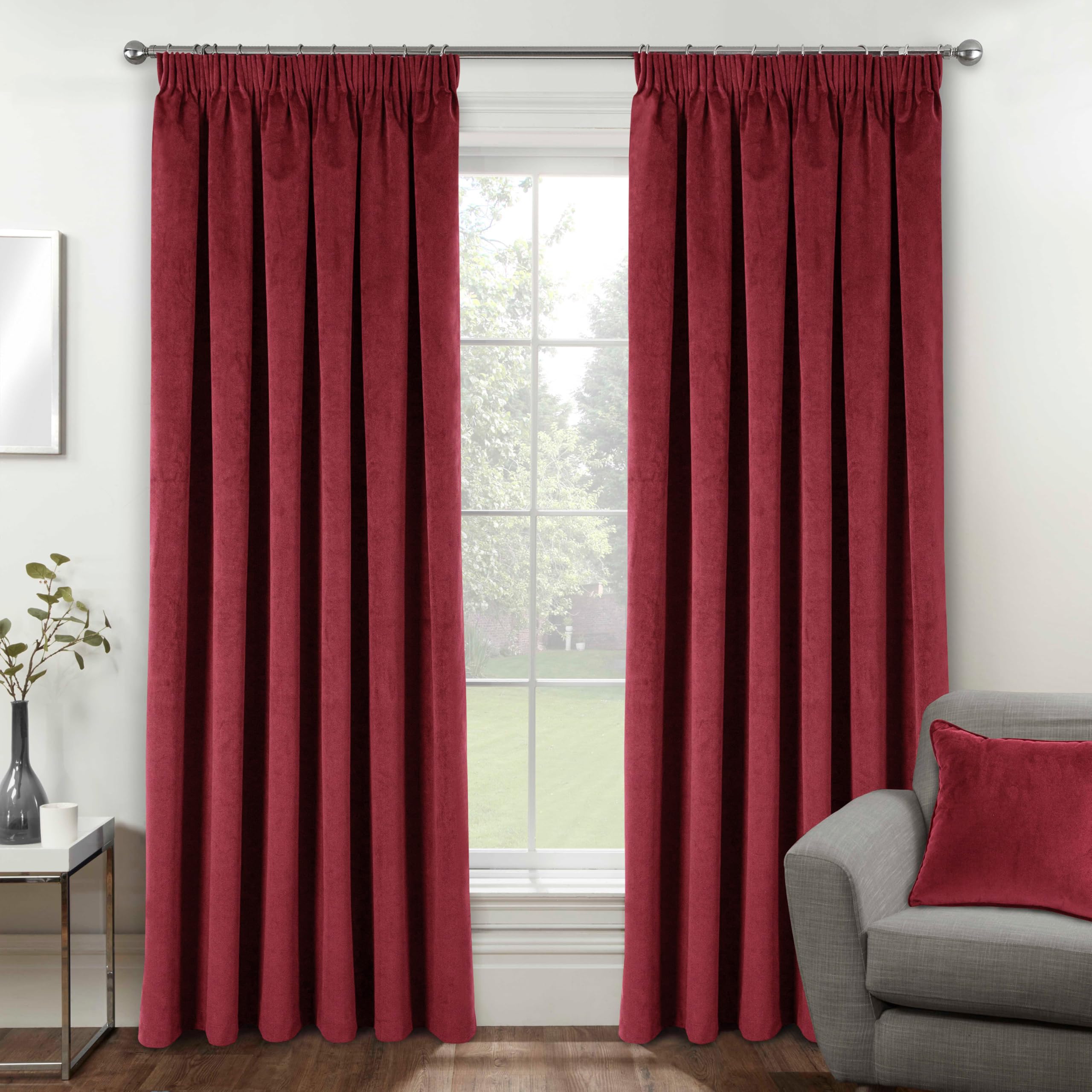 Enhanced Living Oxford Premium Velvet Red Blackout Curtains for Curtains for Bedroom - Supersoft Tape Top Curtains - 46x72 inch (117x183 cm) - 2 x Curtain Panels