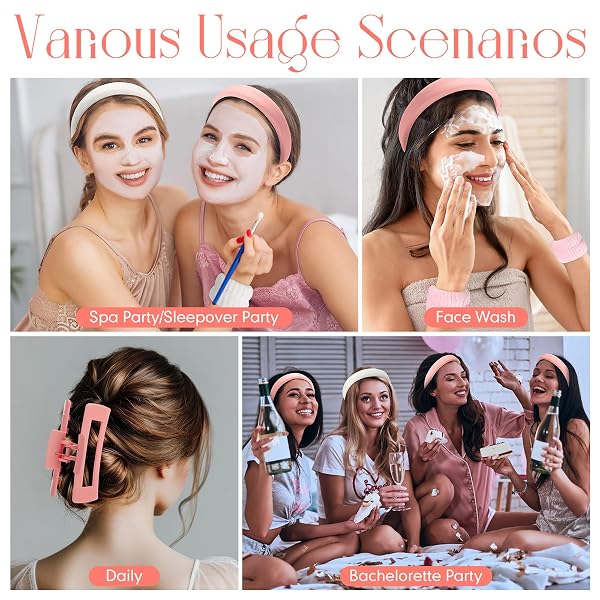WAVYKNOT 32 PCS BACHELORETTE PARTY ACCESSORIES BRIDE SPA HEADBANDS BRIDESMAID WRISTBAND BRIDESMAID PROPOSAL GIFTS 4.1 INCH SQUARE HAIR CLIPS FOR WOMEN SLEEPOVER WEDDING PARTY FAVORS