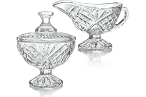 ZEERSHEE Crystal Cream and Sugar Set Glass Creamer Server Sugar Bowl with Lid Sugar Creamer Set Gifts for Women Mum Table Decortion for Home Wedding Party