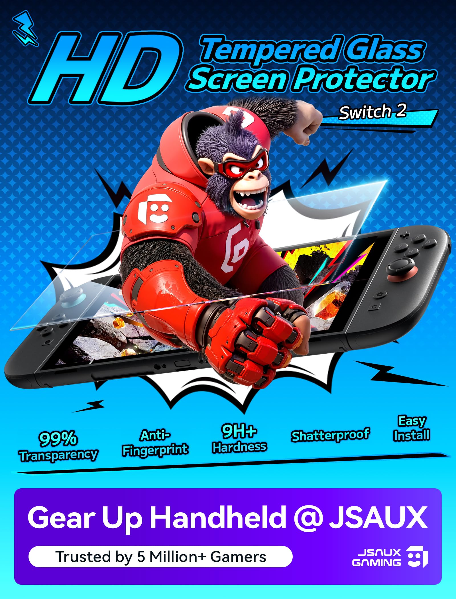 JSAUX 2er Pack Displayschutzglas Für Nintendo Switch 2 2025, Montagehilfe Mit 2-Schritt Installation, Ultra Klar, 9H+ Härte, Fingerabdruckresistent, Bruchsicheres Switch 2 Zubehör 2