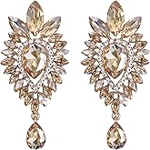 BriLove Women's Tribal Ethnic Crystal Teardrop Halo Chandelier Dangle Earrings