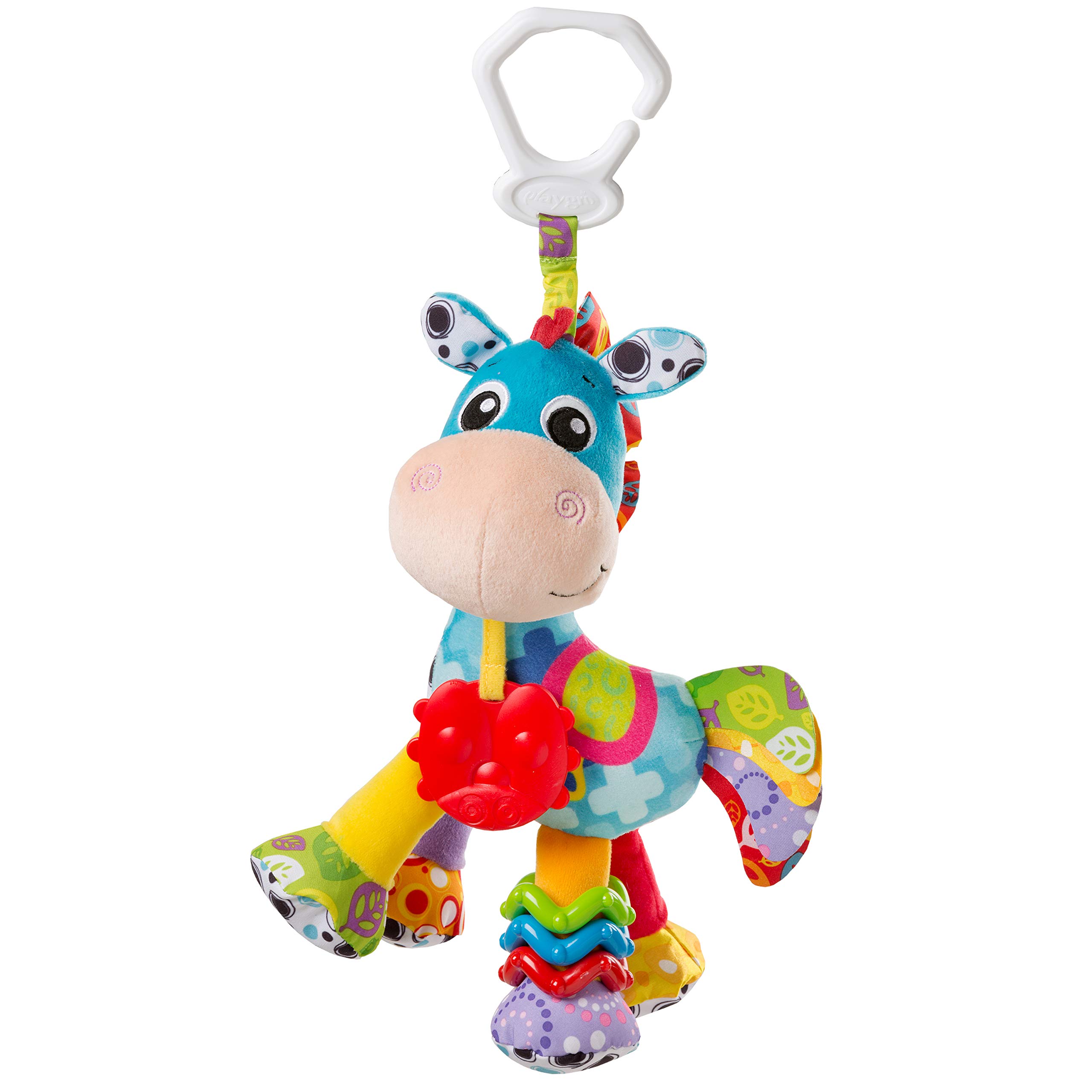 Playgro Activity Friend Clip Clop Horse - Vibrant Pram Rattle Toy with Easy Attach Clip for Prams, Car Seats & Capsules - Engaging Horse Baby Toy with Textured Bug Teether for Gums - From 0 Months