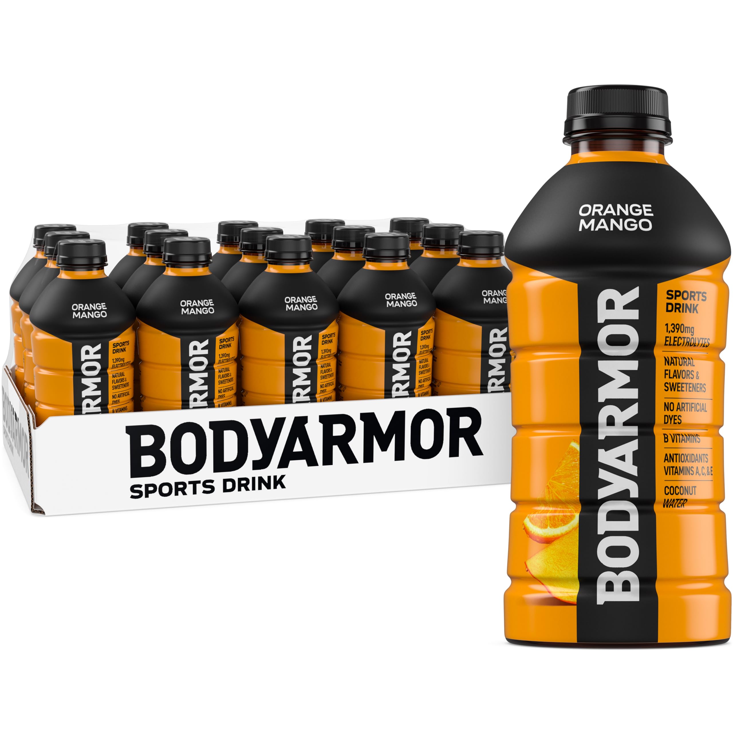 Photo 1 of (BESTBEFORE 12/9/25 
BODYARMOR Sports Drink, Orange Mango, Electrolyte Drink Hydration, 28 Fl Oz Bottles (15 Pack), Flavored Coconut Water with B Vitamins & Antioxidants