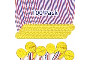 sunioine 100 Pieces Gold Medals for Awards, Plastic Winner Award Medals for Sports Awards, Soccer Medals, Team Participation Trophies, Games, Party Favors Medals